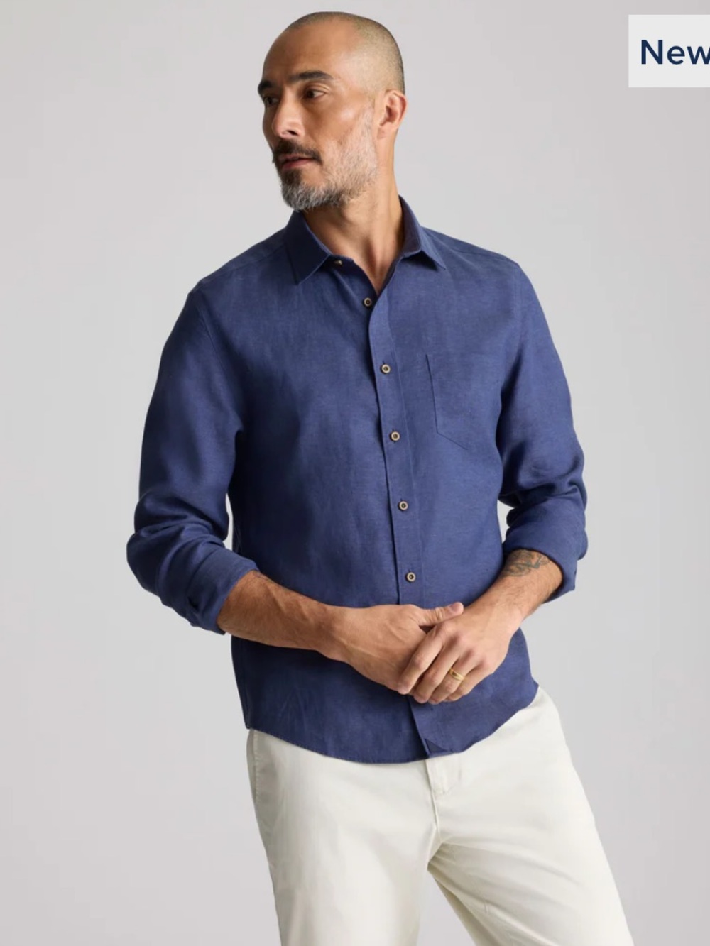 Untuckit Men's VIN Santo Wrinkle Resistant Navy Blue Button-Down Linen Shirt